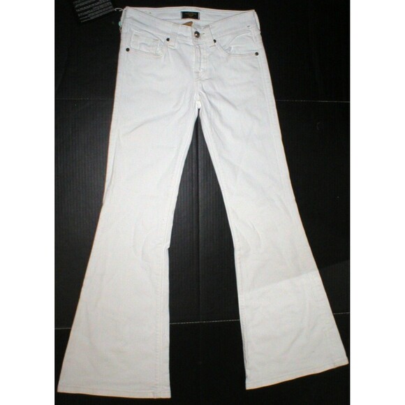 New NWT Designer Hollywood Trading Company White Jeans Womens Flare 25 Mid HTC - Picture 2 of 7